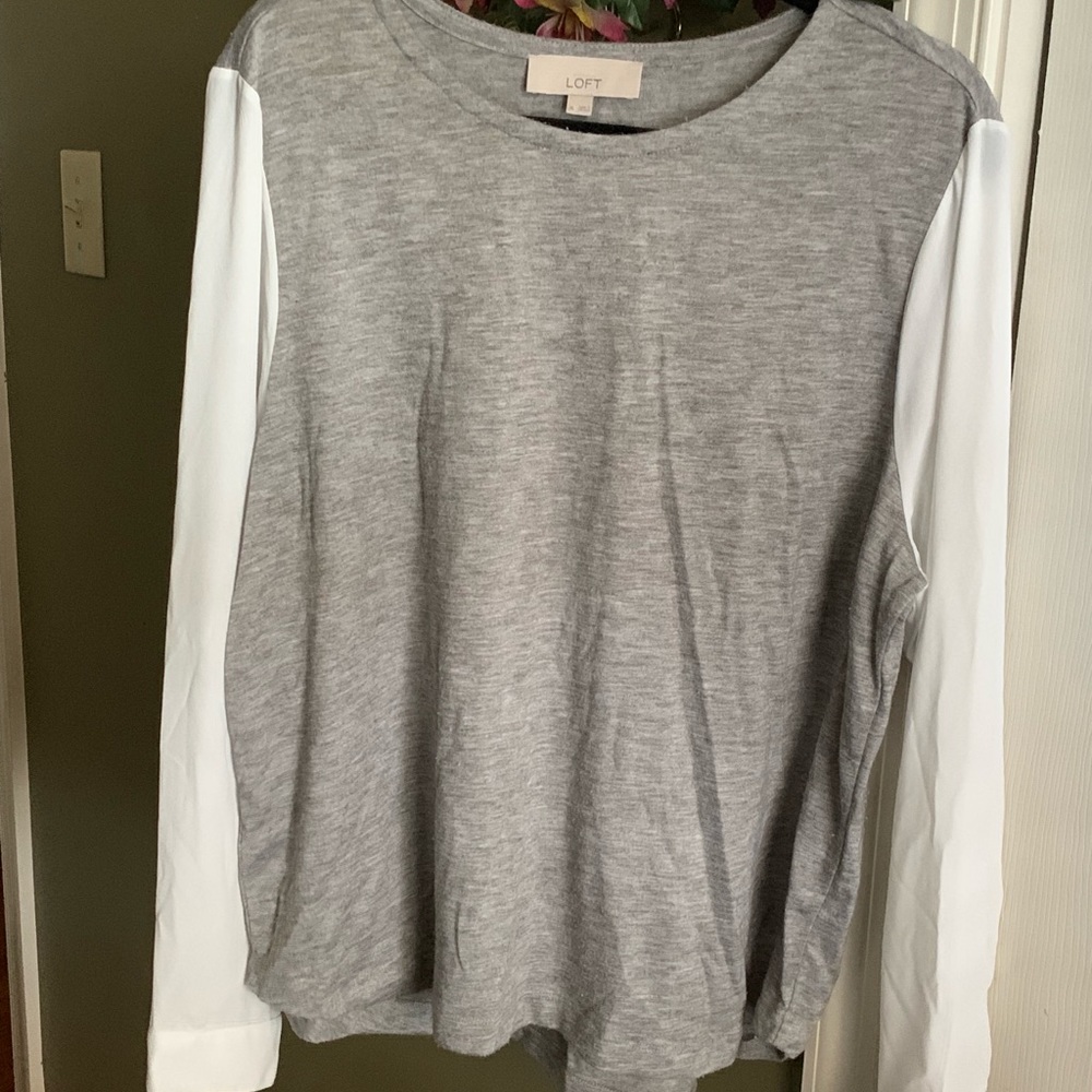 Loft Grayish/brown and cream dress shirt